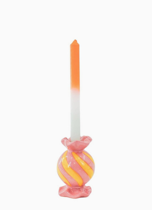 Kerzenhalter - Bonbon - rosa - gelb - 13 cm